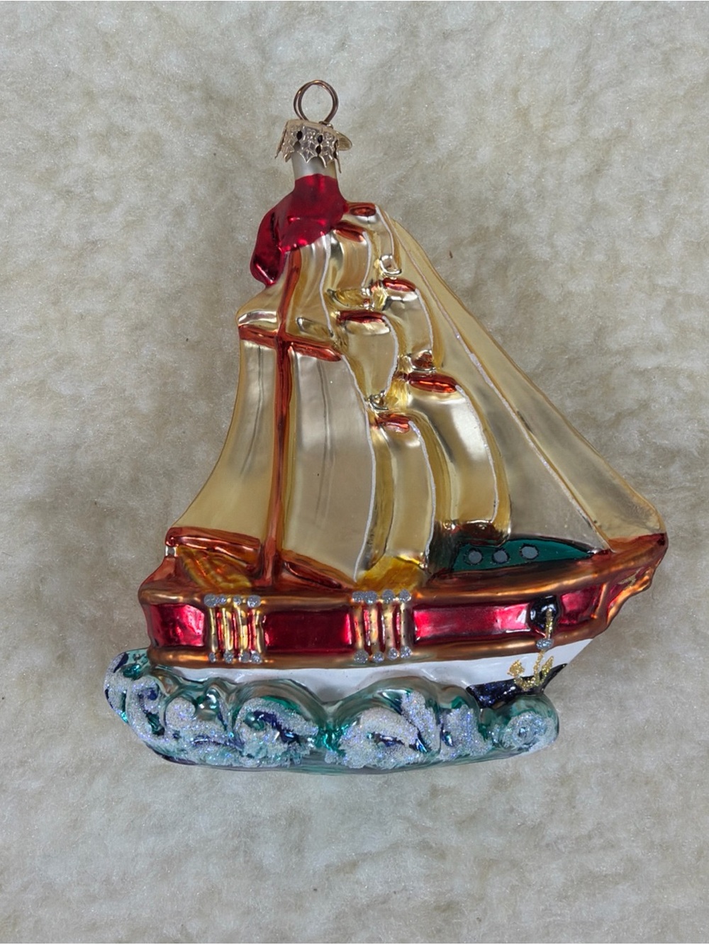 Vintage Christopher Radko Windjammer Sailboat Glass Sailboat Ornament